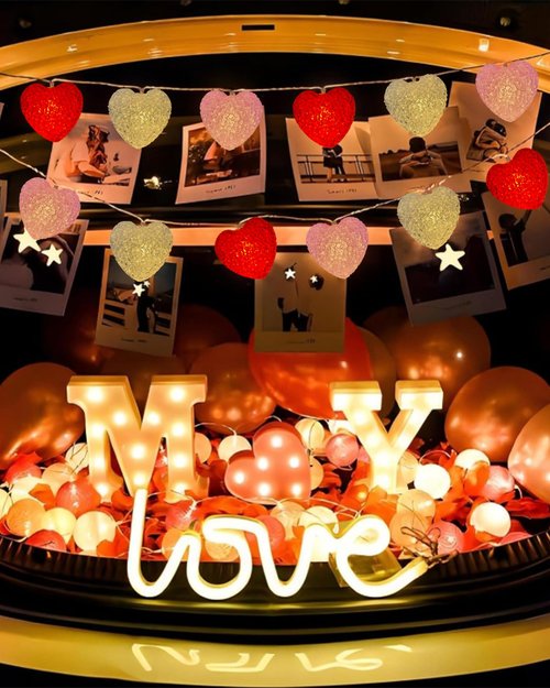 Valentines Decor Lights Battery Operated 6.9FT 10 LED Red Pink White Heart String Lights with Timer, 8 Modes Valentine's Day Light Romantic Heart Fairy Light for Home Bedroom Valentines Wedding Decor