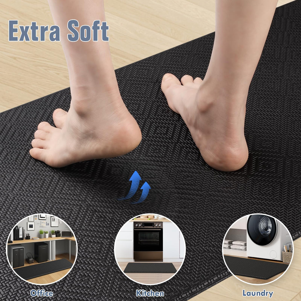 Mattitude Kitchen Mat 2PCS Kitchen Rugs Cushioned Anti-Fatigue Rug Waterproof Standing Desk Mat Kitchen Mats for Floor Kitchen Rug Set for Kitchen, Sink, Office 17.3"×30"+17.3"×59"-0.47inch Black