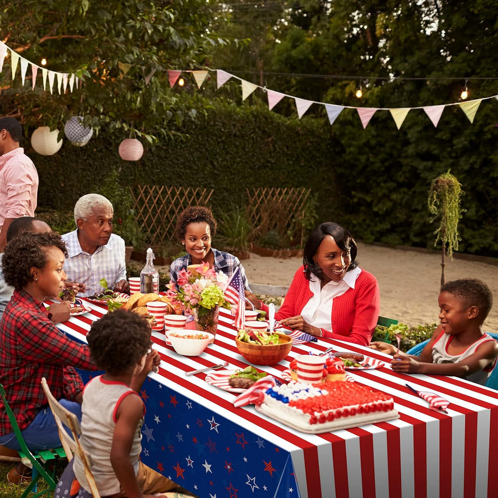 Patriotic Tablecloths by [Brand Name] - 3 Pcs Red, White & Blue Disposable Covers | 54x108 Inch for 4th of July Celebrations