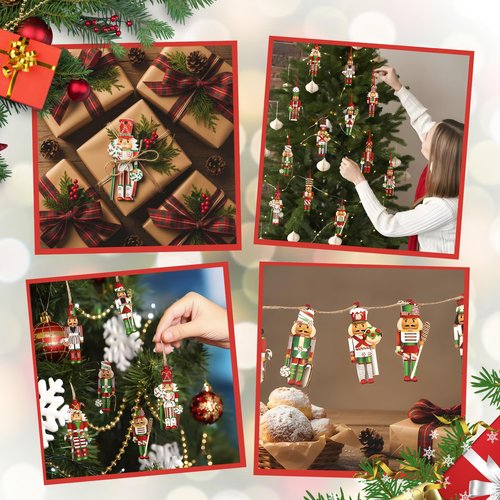 Nutcracker Christmas Ornaments Set of 24, Mini Nutcracker Soldiers Ornaments, Wooden Hanging Decorations for Tree, Traditional Wooden Hanging Soldiers, Single-Sided for Custom Holiday Setup