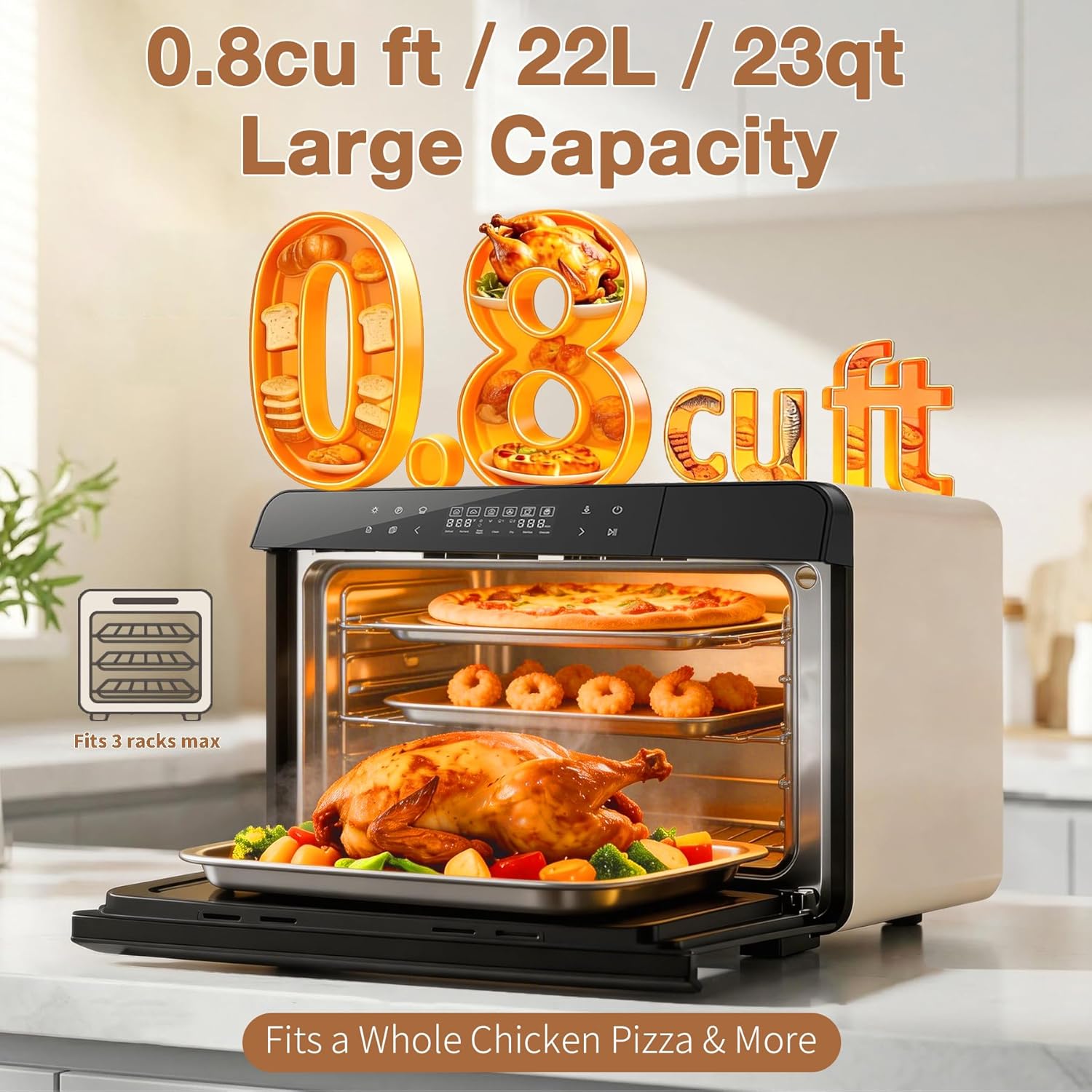 ROBAM Toaster Air Fryer Combi Oven - 20-in-1 Countertop Steam Oven with Multi-Stage Cooking & 30 Recipes (White)