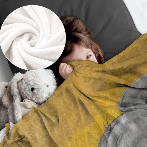 cromcu Elephant Blanket for Girls Boys Kids, Flannel Cute Minimalist Blankets Gifts, Animal and Yellow Background Soft Warm Cozy Throws for Sofa Couch Bed Living Room Bedroom Home Decor 60" x 50"