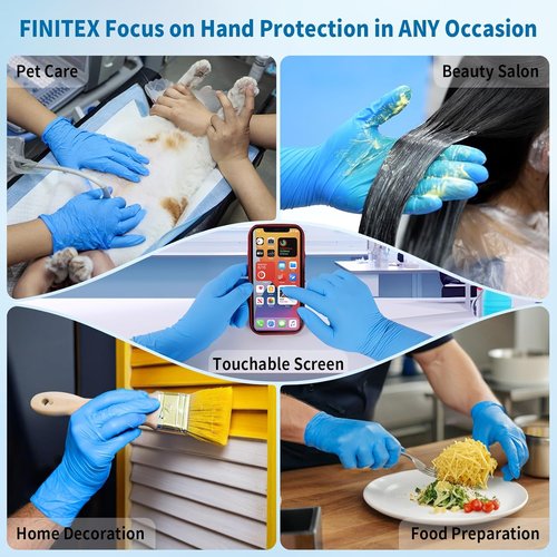 FINITEX Disposable Blue Nitrile Gloves - 6mil Heavy Duty, Latex-Free, 100PCS, Food Safe & Powder-Free