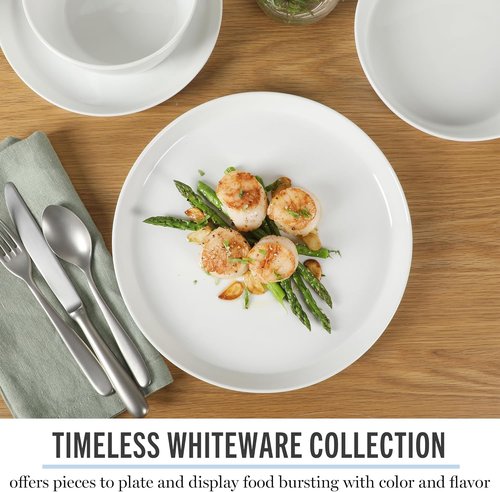 Martha Stewart Selma Dinnerware Set - Chip & Scratch Resistant, 16-Piece Service for 4 | White Plates & Bowls, Dishwasher & Microwave Safe