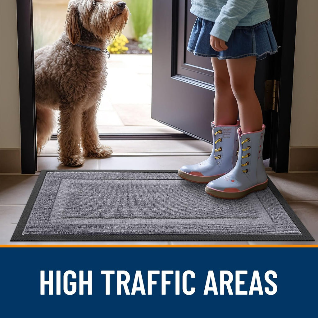 OLANLY Waterproof Front Door Mat - All-Season Indoor/Outdoor Doormat, Easy Clean, 35x23, Classic Gray