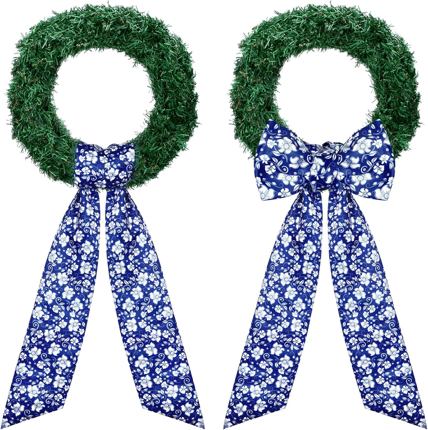 Skiennix Wreath Sash - Reversible Chinoiserie Decor for Monogram Garland | 2 Pcs Blue Style for Indoor/Outdoor Use