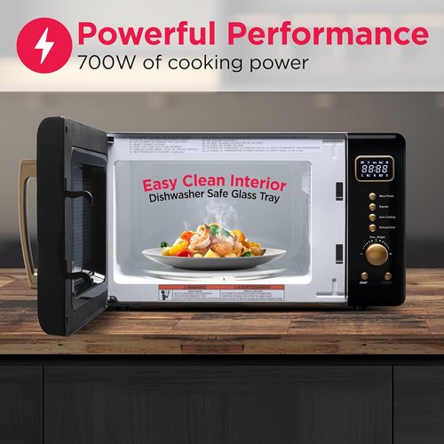 Frigidaire Retro Microwave - 0.7 Cu. Ft. Compact Design in Black-Gold Finish