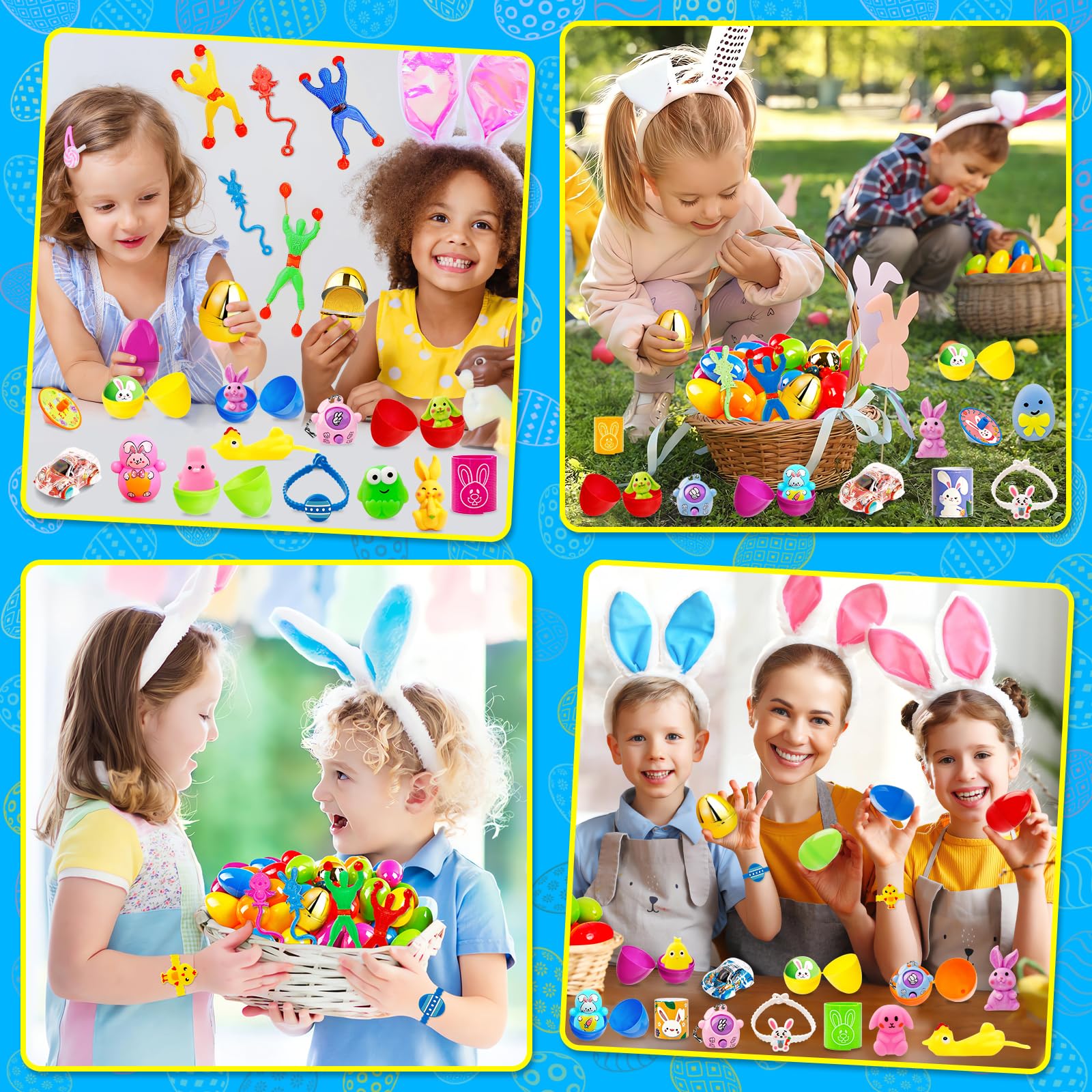 Adisher [ 6 Surprise Golden Eggs ] 100 PACK Prefilled Easter Egg Fillers, Easter Basket Stuffers 100 Plastic Eggs with Assorted Toys Party Favors Classroom Prizes Supplies for Kids Toddler Boys Girls
