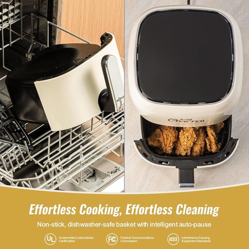 Charmi 5QT Air Fryer - Retro Design with Digital Touchscreen, 8 Cooking Presets | Cream White