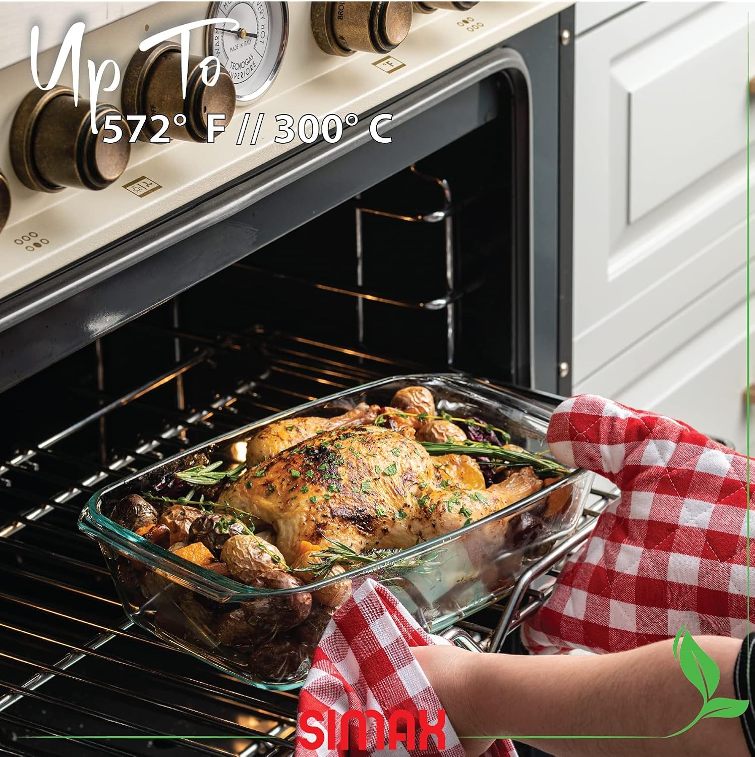 Simax Large Glass Casserole Dish - Oven Safe Bakeware With Lid | 3 Quart Oblong Cooking & Serving Dish