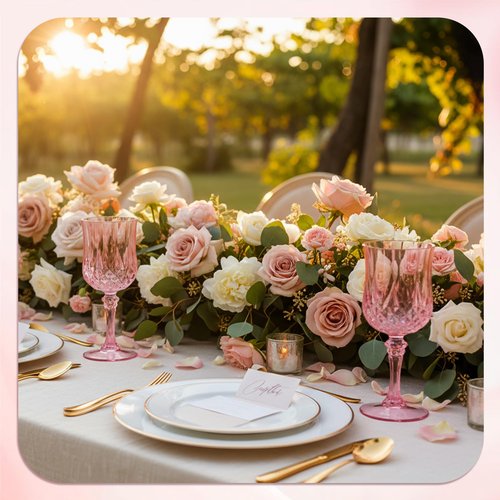 HTTBEIZI 7OZ Plastic Wine Glasses, Reusable Vintage Goblets Unbreakable Drinking Glasses Crystal Water Cups Champagne for Wedding, Parties, Easter (24, Pink)