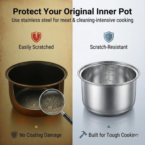 Rice Cooker Stainless Steel Inner Pot, Compatible with Zojirushi NS-WPC10 and Tiger JBV-10CU, Rice Cooker Replacement Pot, Durable, Easy to Clean, Even Heating for Perfect Rice