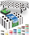 Pureegg Soccer Tablecloths - Disposable 8-Pack, Sturdy Leakproof Plastic Covers 54 x 108 Inch, Black & White