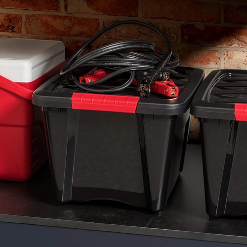 IRIS USA 19 QT Plastic Storage Box - BPA-Free, Durable Nestable Containers with Lids - 6 Pack, Black