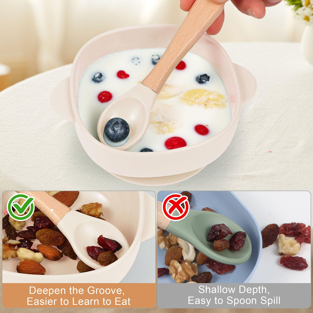 MIICASA Silicone Baby Feeding Set, Baby Led Weaning Supplies, Silicone Suction Butterfly Plate, Bowl, Spoons, Fork and Waterproof Bib & Cloth Bib, Eating Utensils Baby Feeding Essentials (Beige)