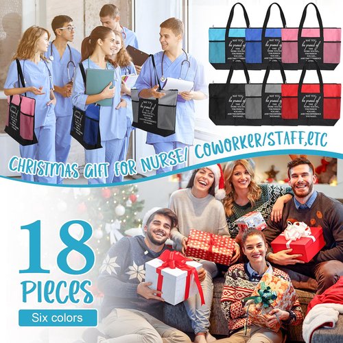 Paterr 18 Gifts Bag Bulk for Women Men Canvas Tote Bag Appreciation Tote Inspired Gifts for Nurse Doctor Coworker Teacher Team (Classic)