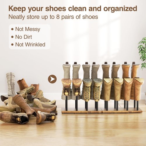pickpiff Cedar Ball End Boot Rack 8-Pair Shoe Organizer Free standing Metal Holder with Wood Base