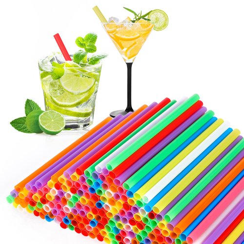 [500 Pcs] 5 Inch Plastic Drinking Straws - 0.24'' Diameter Disposable Straw for Coffee and Cocktail, Colorful Short Straws for Bar, Club, Kitchen