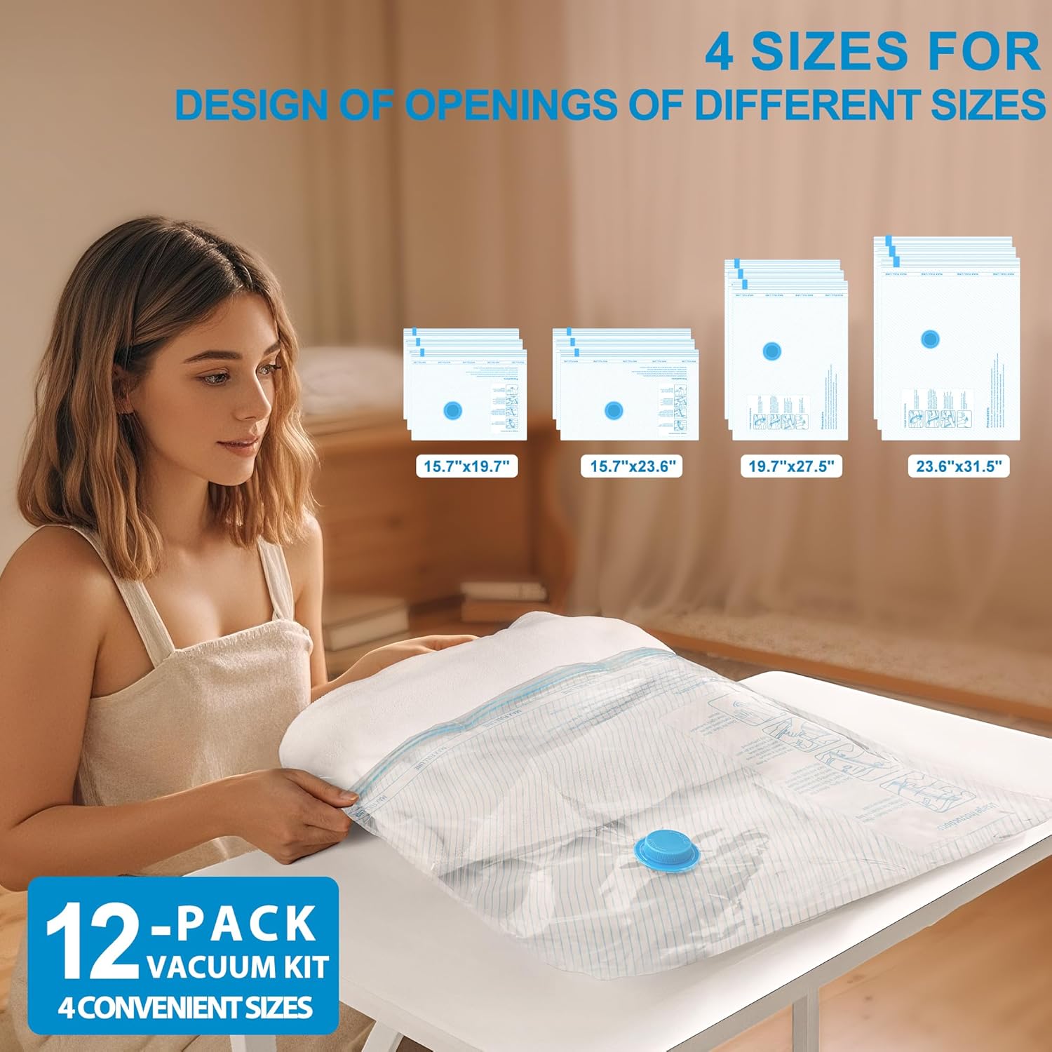 Skiennix Vacuum Seal Bags - 12 Pack Space-Saving Storage Bags with Portable Electric Pump for Travel
