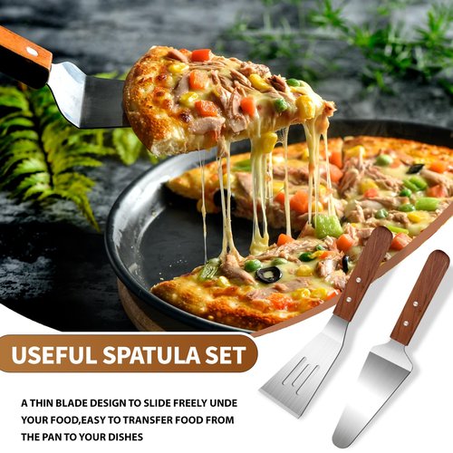 2 Pieces Wood Handle Pie Server Set Cake Cutter Pizza Tart Dessert Slicer for Cutting and Serving Desserts Brownies Lasagna