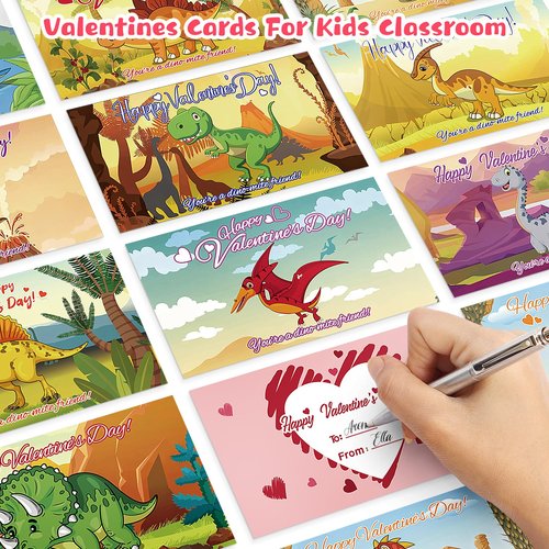 Convivialo 24 Pre-Packaged Valentines Cards for Kids Classroom School Exchange, Dinosaur Wood Crafts Painting Kits, Preschool Valentines Day Gifts for Kids Party Favors