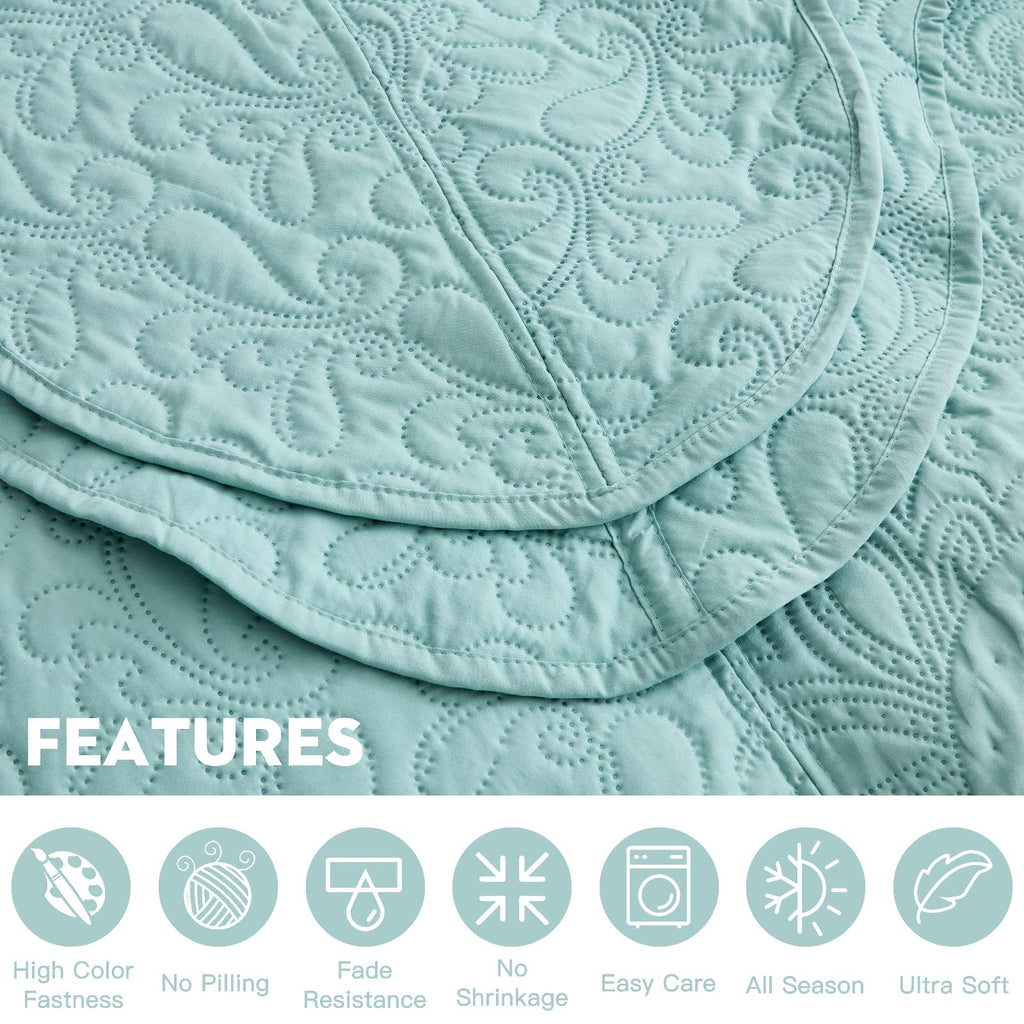 Blythease Oversized King Bedspread, Embossed Paisley Quilt Set King/Cal King, Lightweight Reversible Coverlet, Scalloped Edge - Fresh Classic Look, 5 Piece, Seaglass