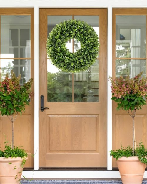 Boxwood Wreath - 20 Inch Artificial Greenery for Front Door | All Seasons Spring & Summer Decor