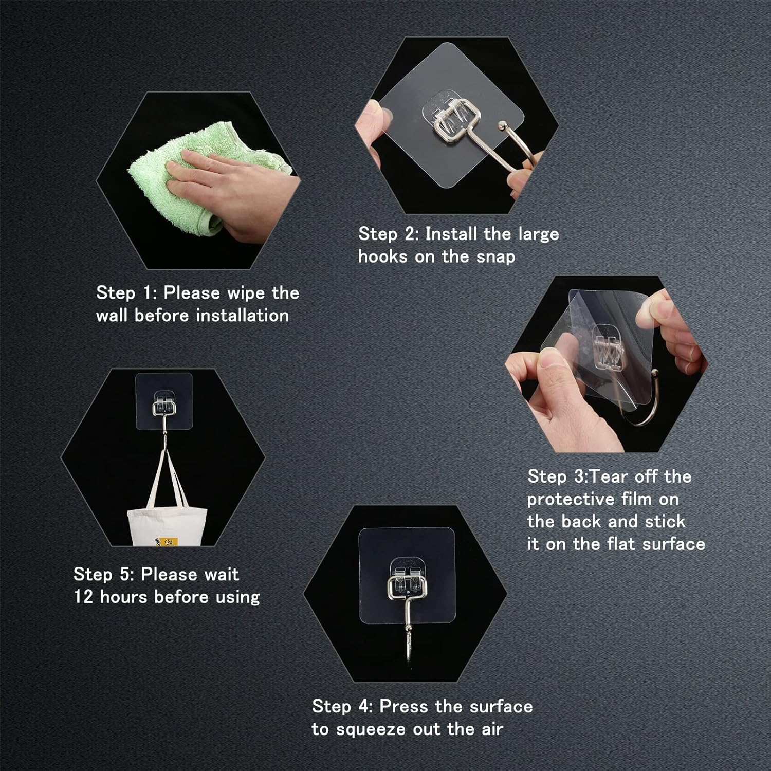 Skiennix Large Adhesive Wall Hooks - Heavy Duty 33lb Max Capacity | Waterproof Transparent Design for Easy Hanging