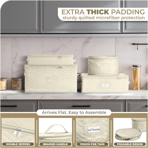 Sorbus China Storage Containers (Quilted) - Glass & Dish Storage Containers for Transport, Moving, Party - 8 Pc Stackable Plate Storage Set for Dinnerware, Mugs, Cups - Felt Plate Protectors Included