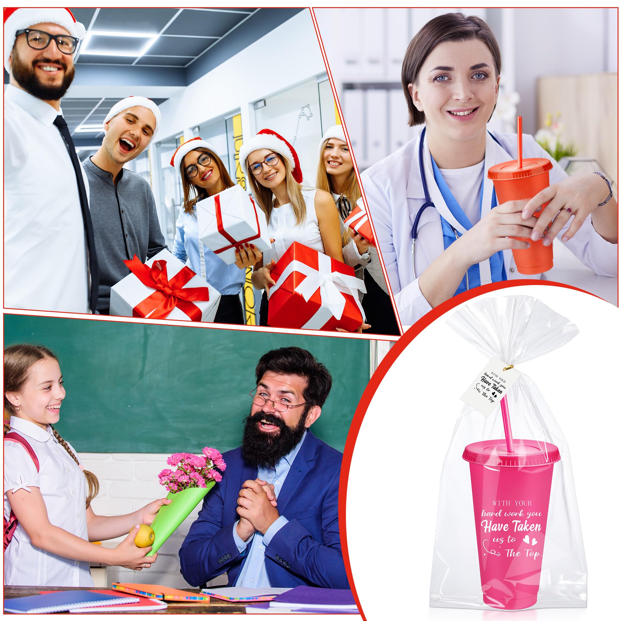 Tioncy 50 Set Employee Appreciation Gifts Bulk Team Thank You Cups 24oz Plastic Tumblers with Lids & Straws for Teacher Nurses Week 2026 Nursing Assistance Volunteer Coworker(Thank You,Multicolor)