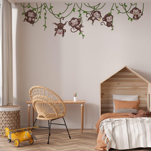 Jungle Monkey Wall Decals,Jungle Animals Monkey Vine Leaves Wall Stickers,Zoo Decoration Stickers,for Kids Baby Boys Room Nursery Bedroom Playroom Home Decoration.