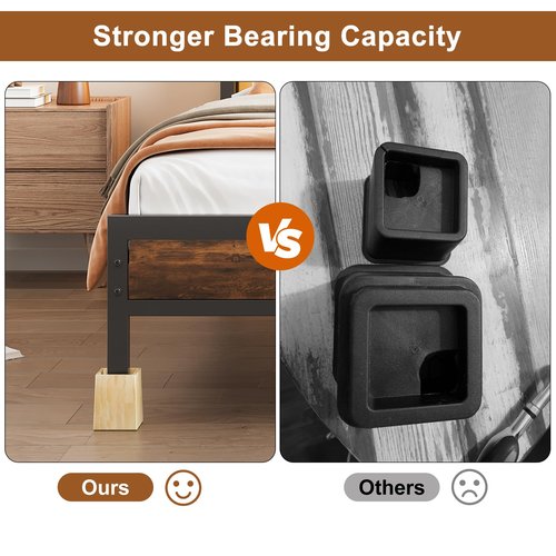 TQVAI Bed Risers Heavy Duty, Support 2200 lbs, 1-in Deep Anti-Fall Edge, 4 Pack Wooden Furniture Bed Lifts Risers with Non-Slip Pads for King Queen Twin Full Size Frame, Original, 5" H(Inner 4" H)
