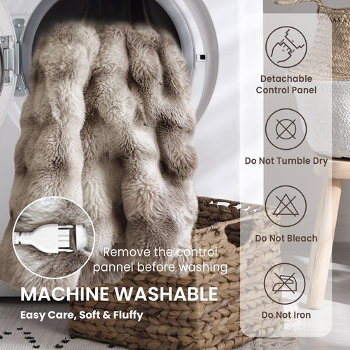Electric Heated Blanket for Girls & Women, Soft & Luxurious, Faux Rabbit Fur Heating Throw Blankets, 6 Heat Settings, Overheat Protection, Quick Heating, Memory Function, Gift-Ready Design, 50"x60"