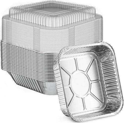 Aluminum Baking Cake Pans by [Brand Name] - 8x8 Square Foil Pans with Clear Plastic Lids for Easy Food Storage