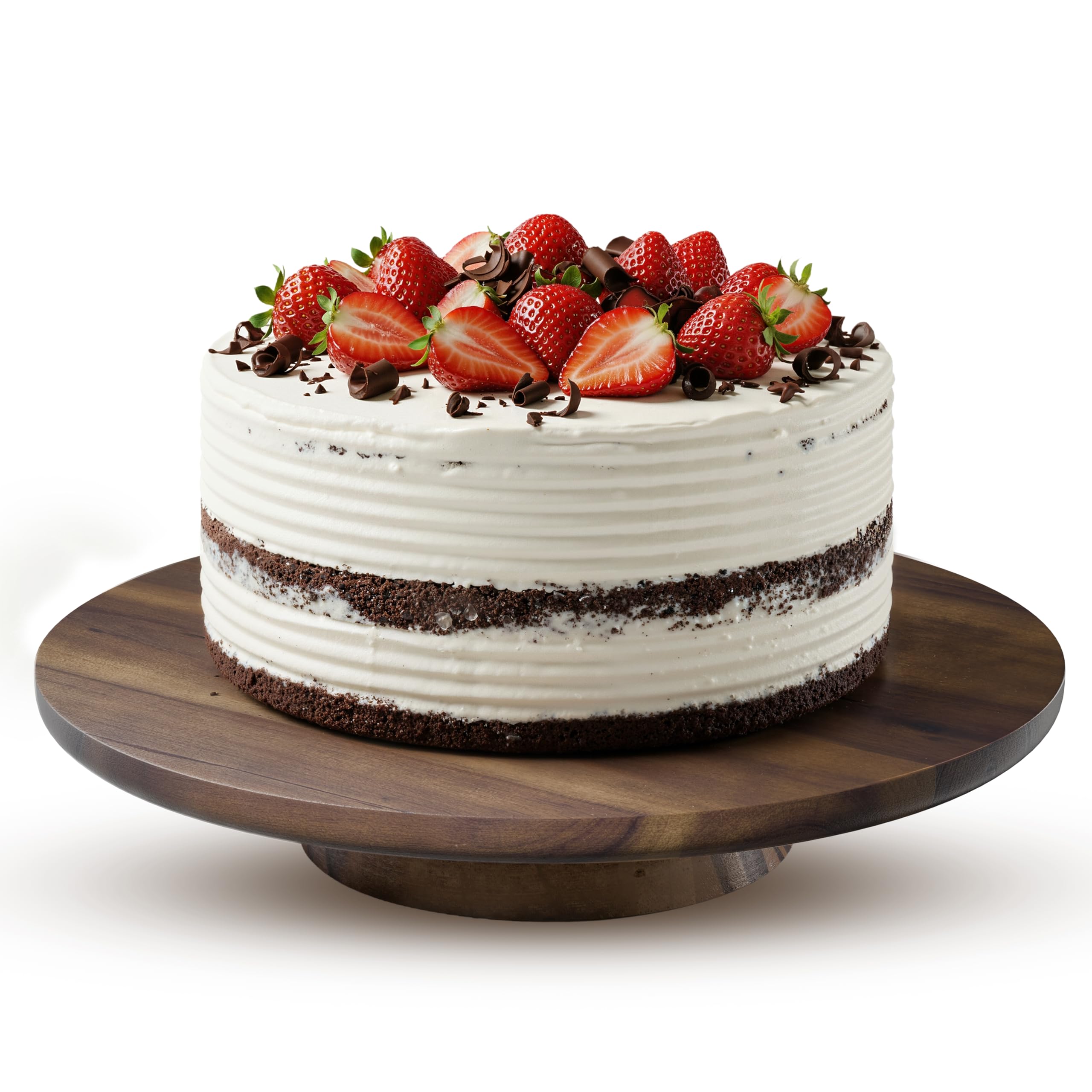 TIDITA 13" Acacia Wood Cake Stand – Cake Turntable, Rotating Cake Stand – Wooden Spinning Cake Stand for Decorating, Cupcake Dessert Display in Party, Wedding - No Assembly Required (Walnut Color)