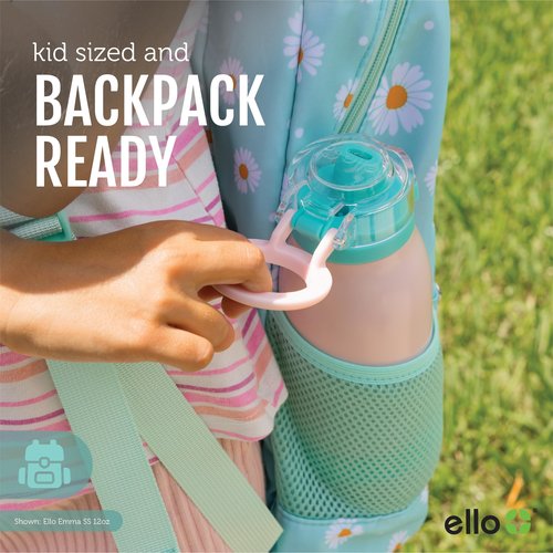 Ello Emma 14oz Vacuum Insulated Stainless Steel Kids Water Bottle with Straw and Built-in Carrying Handle and Leak-Proof Locking Lid for School Backpack, Lunchbox and Outdoor Sports, Sweetheart