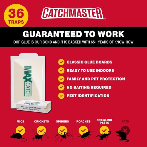 Catchmaster Max-Catch Mouse & Insect Glue Trap - 36 Pack Sticky Pest Control Boards for Home
