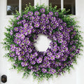 Skiennix 26" Large Artificial Eucalyptus Wreath - Realistic Faux Silk Morning Glory Flowers in Purple for Home, Farmhouse & Wedding Decor