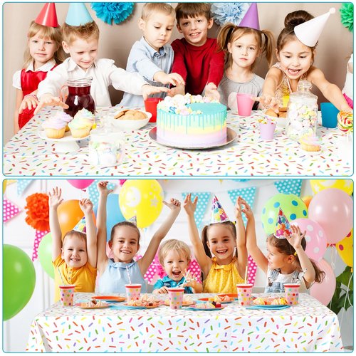 Oudain 3 Pieces Sprinkle Table Cloth Disposable Plastic Confetti Tablecloth 108 x 54 Inches Rectangle Baby Sprinkle Decorations for Girls Boys Birthday Wedding Baby Shower Party Supplies Favor (White)