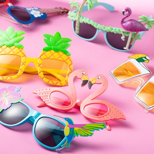 JOYIN 12 Pieces Luau Party Glasses and 12 Pieces Hawaiian Leis, Flowers Leis Garlands Novelty Sunglasses, Tropical Birthday Summer Beach Party Decoration Supplies