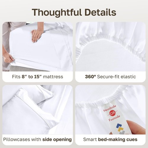 California Design Den Split King Sheet Set - 100% Soft Cotton, 400 TC, Silky Smooth Sateen, Deep Pockets - White