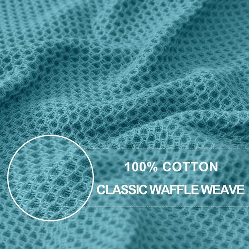 Homaxy 100% Cotton Waffle Weave Dish Towels - Ultra Soft & Absorbent | 13 x 28 Inches, 4-Pack, Lake Blue