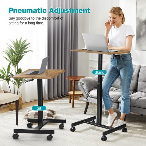 DUMOS Portable Rolling Laptop Desk - Adjustable Height Mobile Workstation for Home Office | 19 Inch, Brown