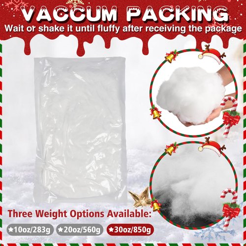 Biggun 30oz Fluffy Fake Snow Decorations - Christmas Artificial Snow Blanket, Indoor Xmas Faux Snow Fiber Cotton Snow Fluff for Winter Christmas Village Tree Decorating, Gifts for Women