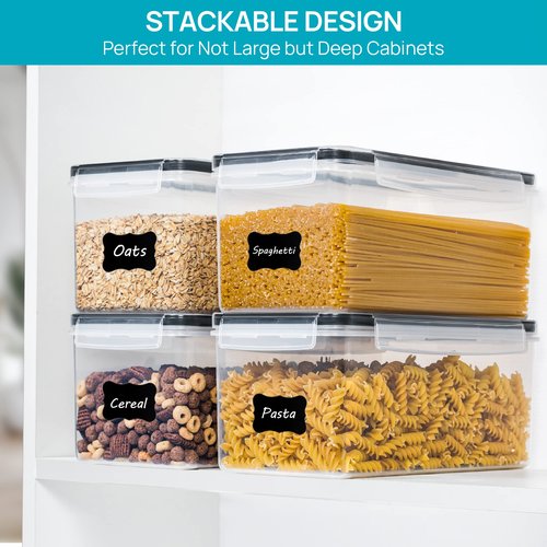 Vtopmart Airtight Food Storage Containers with Lids 8PCS Set 3.2L, Plastic Spaghetti Container for Pasta organizer, BPA Free Air Tight House Kitchen Pantry Organization