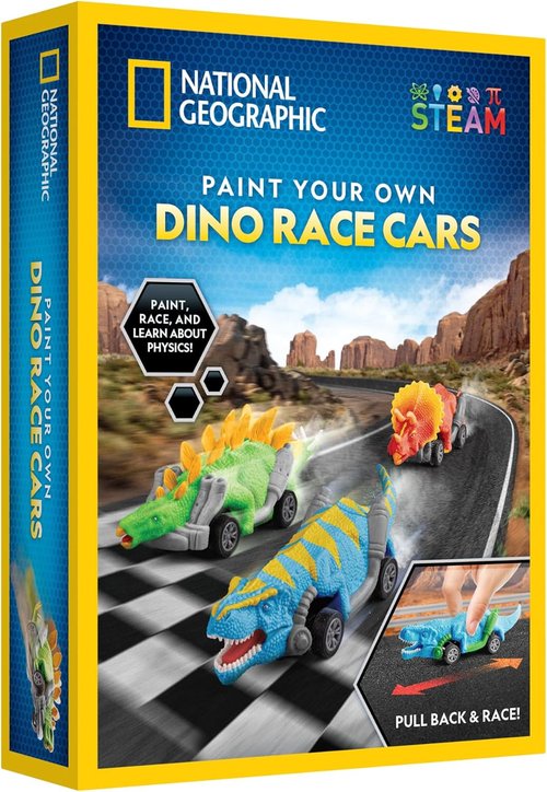 National Geographic Dinosaur Race Cars Craft Kit - Paint 3 Dino Cars with 6 Colors | Kids Arts & Crafts