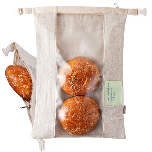 ORORIN Reusable Bread Bags for Homemade Bread,Linen Sourdough Bag Storage Container with Clear Window,Zipper Freezer Bags to Keep Fresh,Sourdough Accessories,2-Pack (Patented)