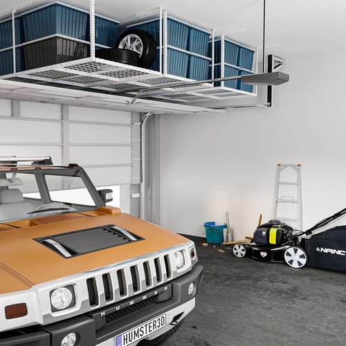 FLEXIMOUNTS 3x8 Overhead Garage Storage Rack - Heavy-Duty Adjustable Ceiling Organizer | 2-Pack, White