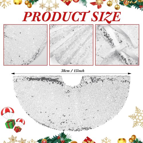 Hanaive 15 Inch Christmas Mini Tree Skirt Small Sequin Tree Skirt for Christmas Pencil Slim Small Trees Decoration Bar Hotel Holiday Decor(Silver)