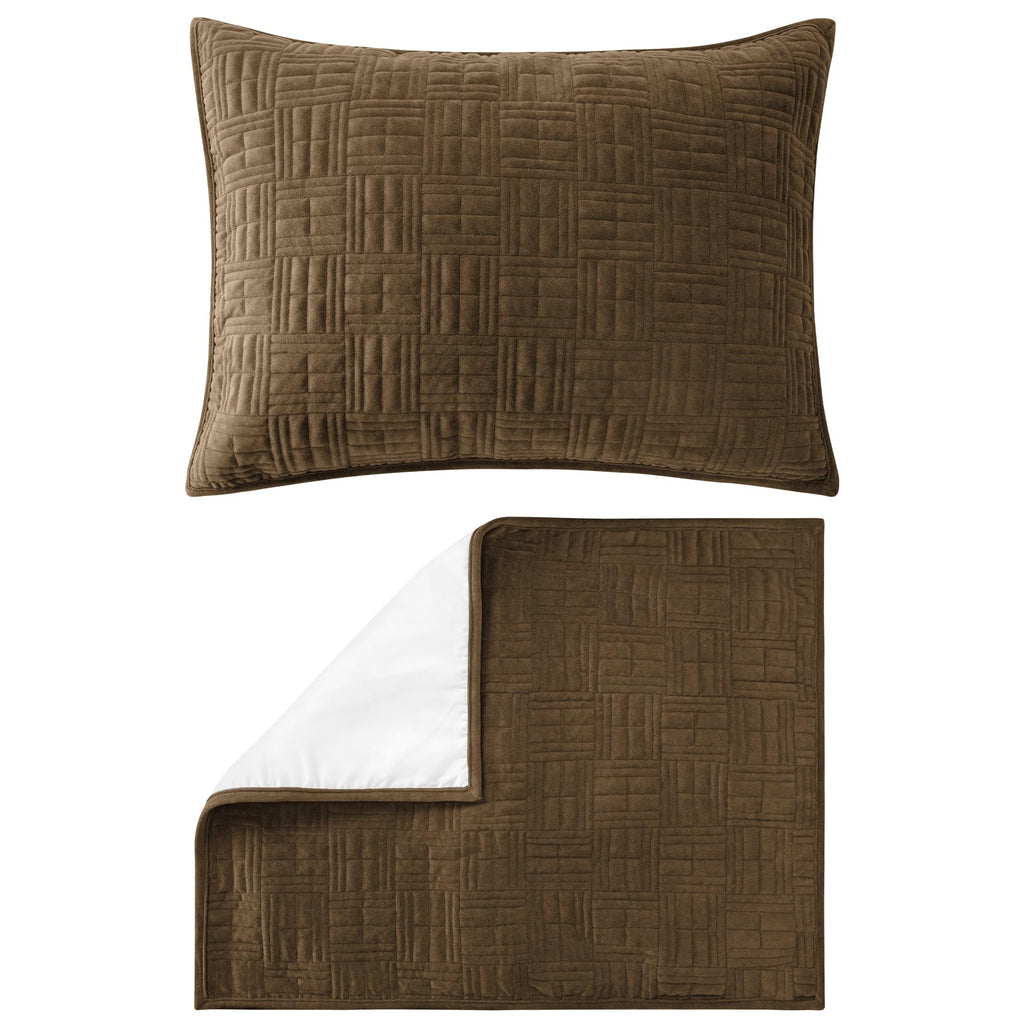 Elegant Life Blue Label Collection Lightweight Microfiber Embroidery Bedding 3 Piece Quilt Set with 1 Quilt and 2 Pillow Shams, Queen Size Quilt 90’’ x 92’’/1+Shams 20” x 26”/2, Autumn Brown Color